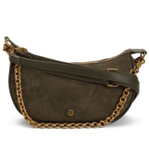 HOH 1960 Olive Green Valerie Crossbody Faux Suede Double Zip Chain Shoulder Bag